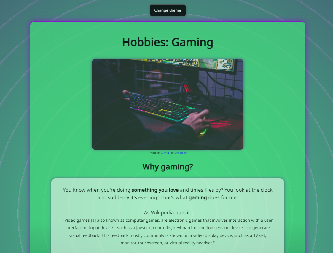 Gaming landing page preview